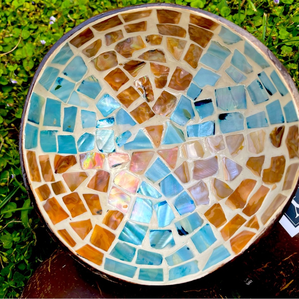 Set of 4 Handmade coconut bowls with Mother of Pearl